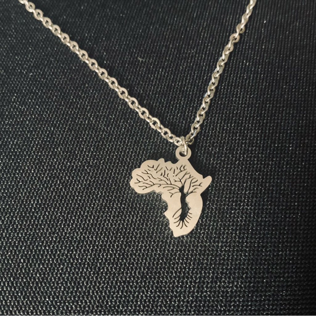 African Continent Tree Of Life Charm Pendant On 18” Stainless Steel Necklace